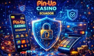Ilustración que representa la seguridad de PinUp Casino en Ecuador, mostrando protección de datos, pagos seguros y una experiencia de casino online confiable para los jugadores